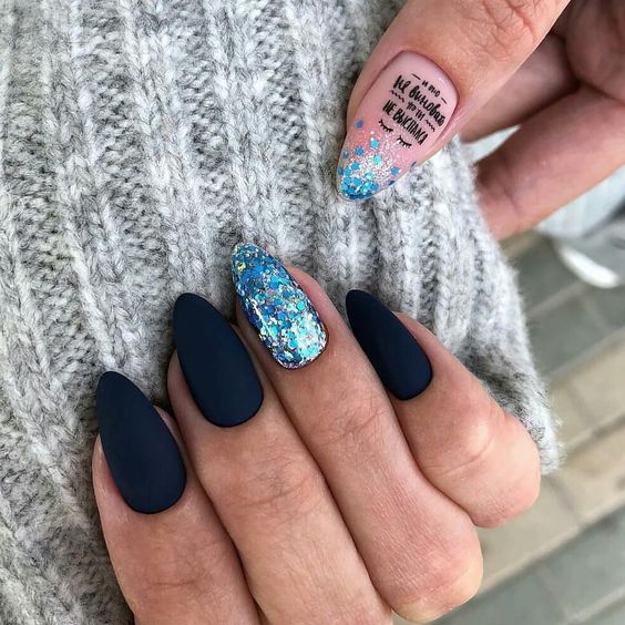 black pink blue glitter nails