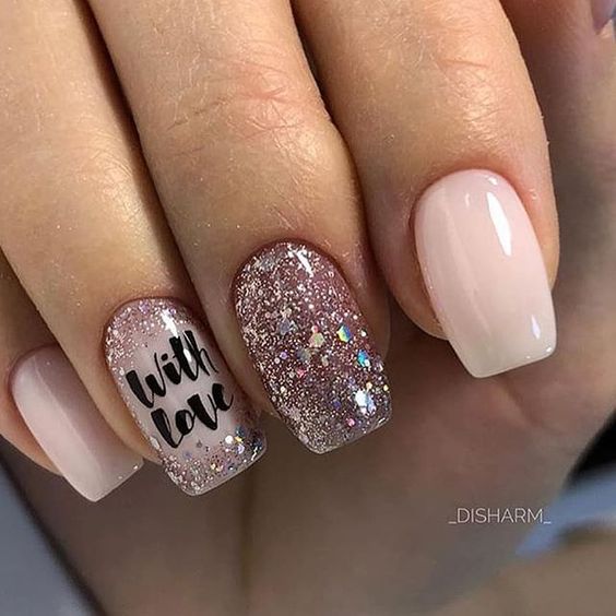 with love pink glitter nails