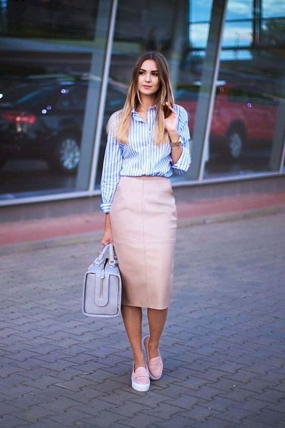 Preppy Pink Leather Pencil Skirt Outfit