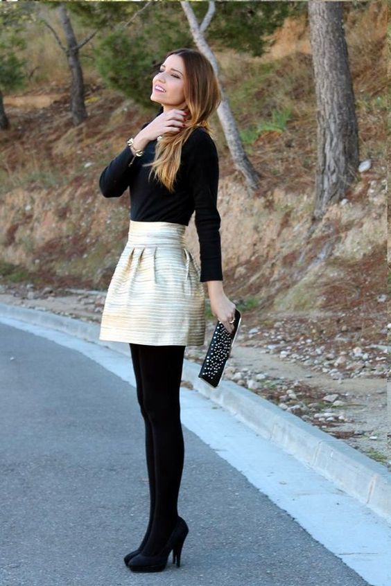 Metallic Mini Skirt and Polo neck