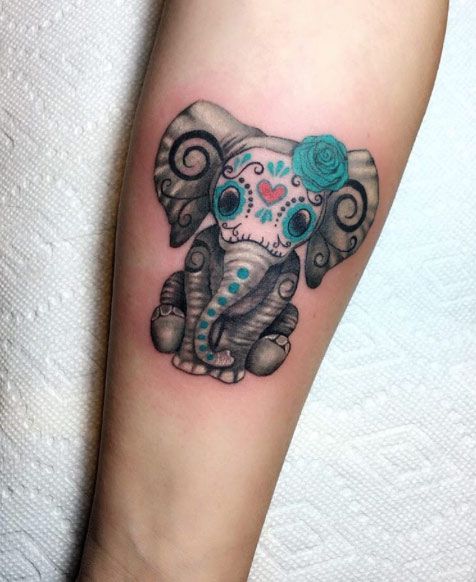 Day of the Dead Elephant Tattoo
