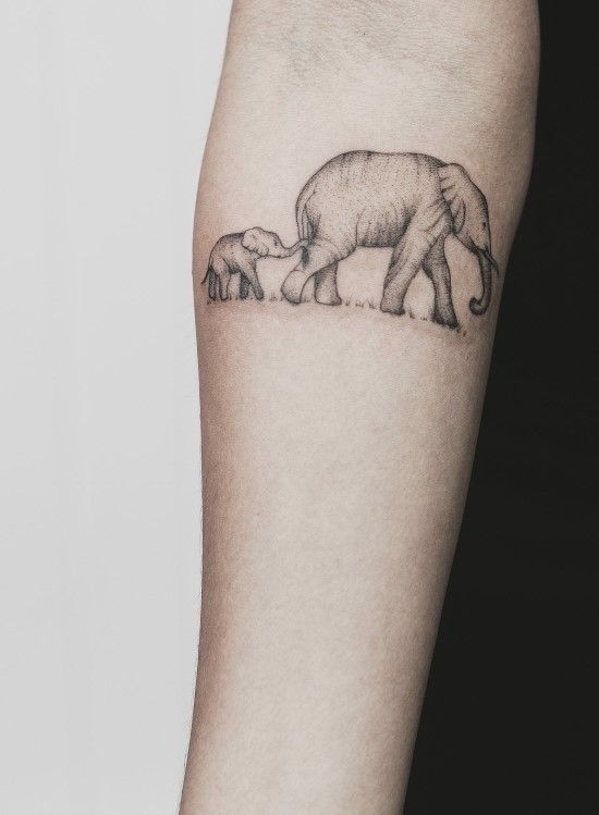 Greyscale Mother and Baby Tattoo