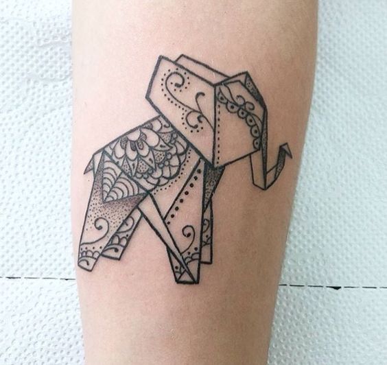 Adorable Origami Elephant Tattoo