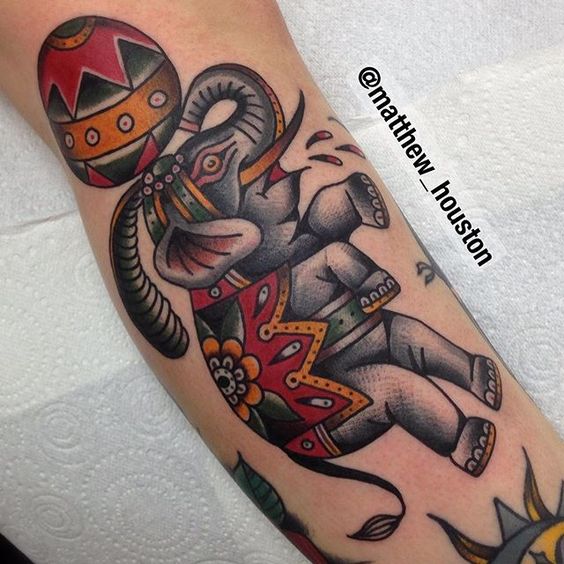 Traditional Circus Elephant Tattoo