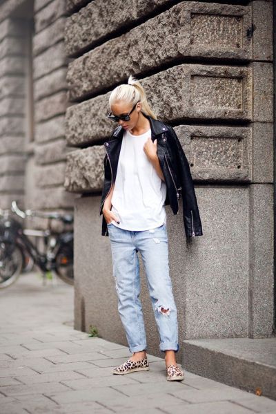 Boyfriend Jeans and Leather Tomboy Outfits