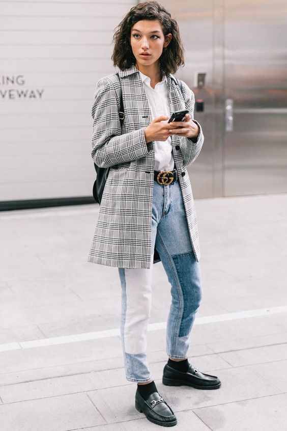 Patwork jeans and Oversized Blazer