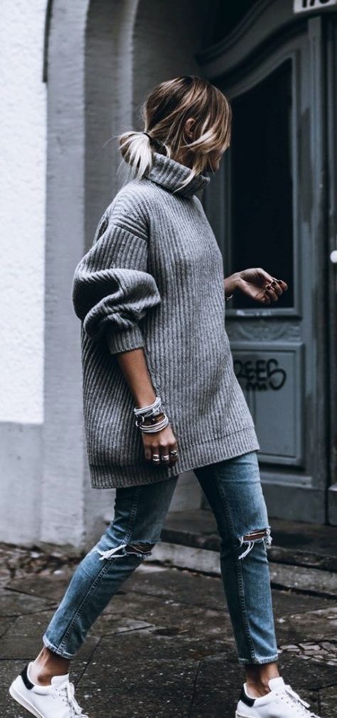 Oversized Roll Neck Sweater with Jeans