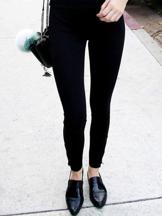 black loafers with leggings