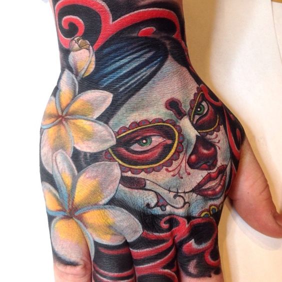 Day of the Dead Inspired Hand Tattoo