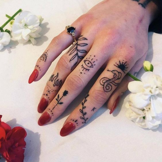 Multiple Cute Finger Tattoos