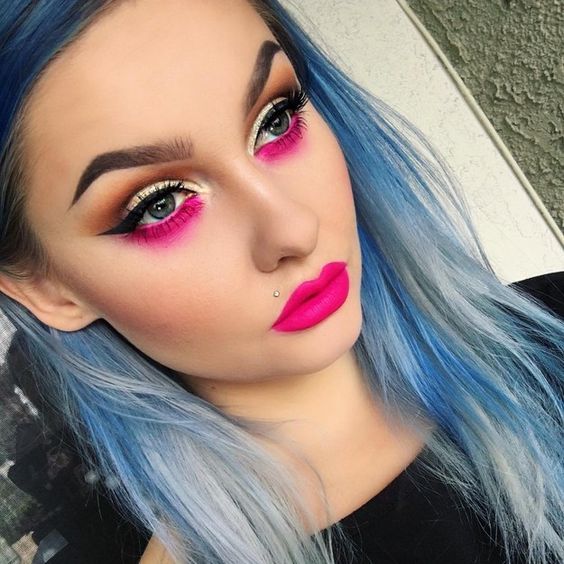 Neon Pink Under Eye and Matching Lip