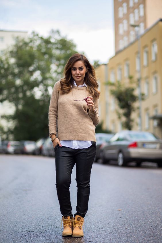 sweater timberlands outfit