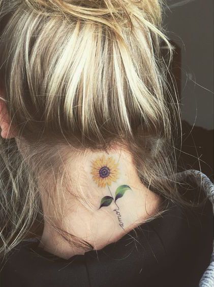 Sunflower-Back-of-Neck-Tattoos