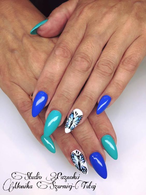 light blue nail designs almond shape