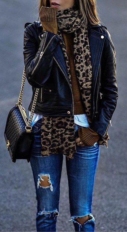 leather jacket outfit leopard