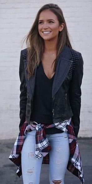 leather jacket outfit studded