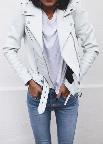 leather jacket outfit white