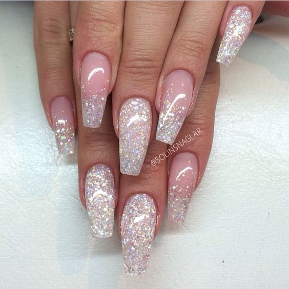 Baby Blue Light Pink Coffin Nails With Glitter Nail And Manicure Trends