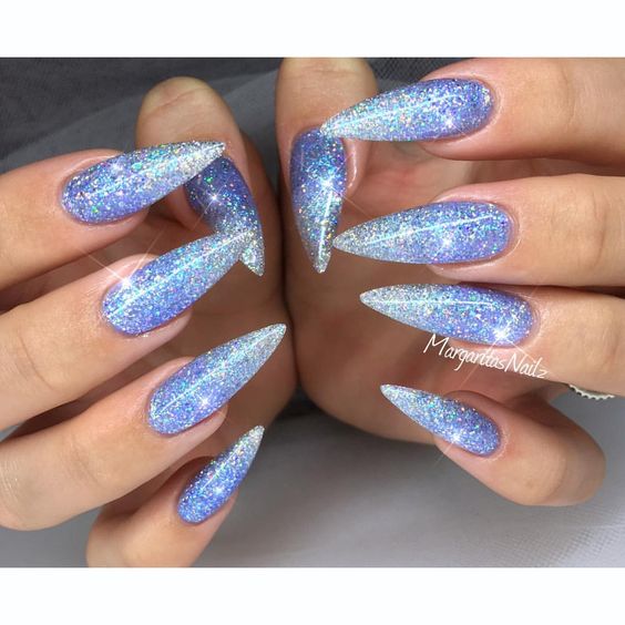 Blue glitter ombré stiletto nail