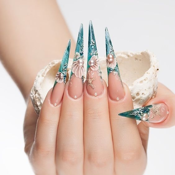 Mermaid Stiletto Nails