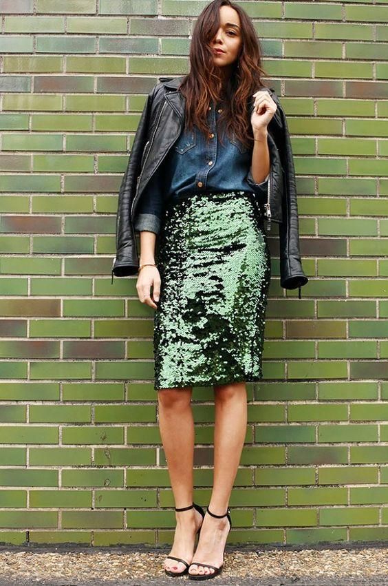 Mixed Fabric Pencil Skirt Outfit