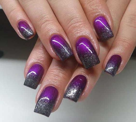 Purple Nail Designs – Black Glitter Tips