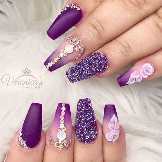 Purple Nail Designs – Bling and Floral