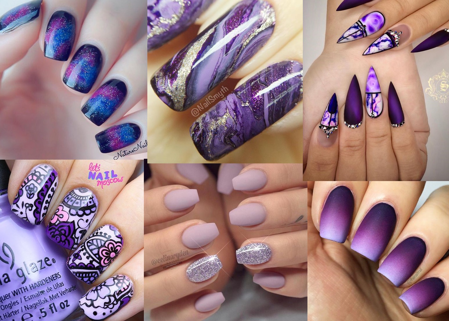 nail art purple and white