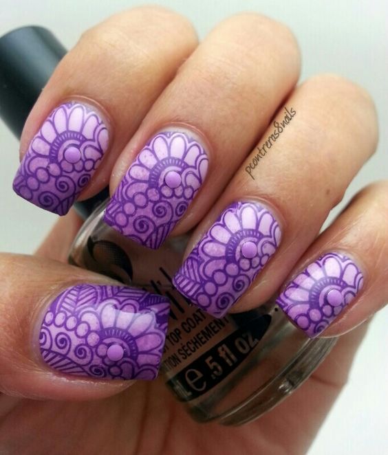 Purple Nail Designs – Mandala Inspired Print