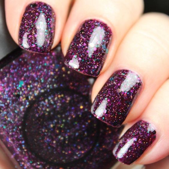 Purple Nail Designs – Mauve with Chunky Glitter