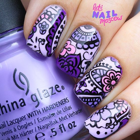 Purple Nail Designs – Paisely and Floral