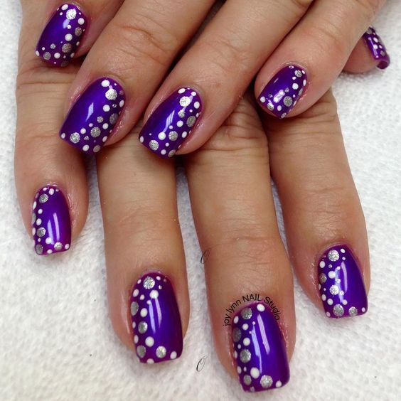 Purple Nail Designs – Silver Polka Dots