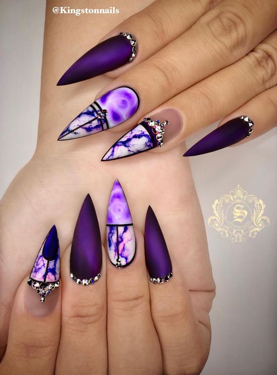 Purple Nail Desings – Matte, Marbled and Embellished