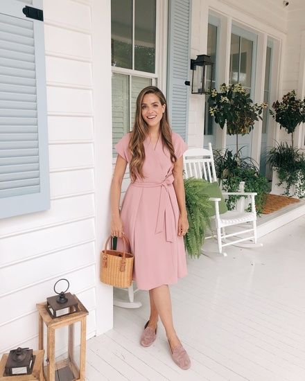 Pink Wrap Dress and Loafers