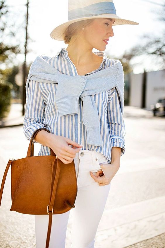 blue stripes and white jeans