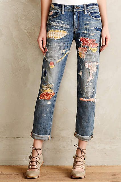 denim with patches and rips