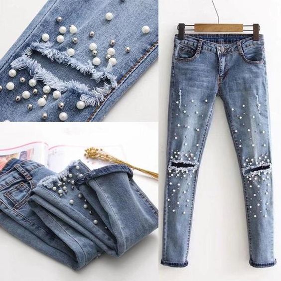 jeans with pearls