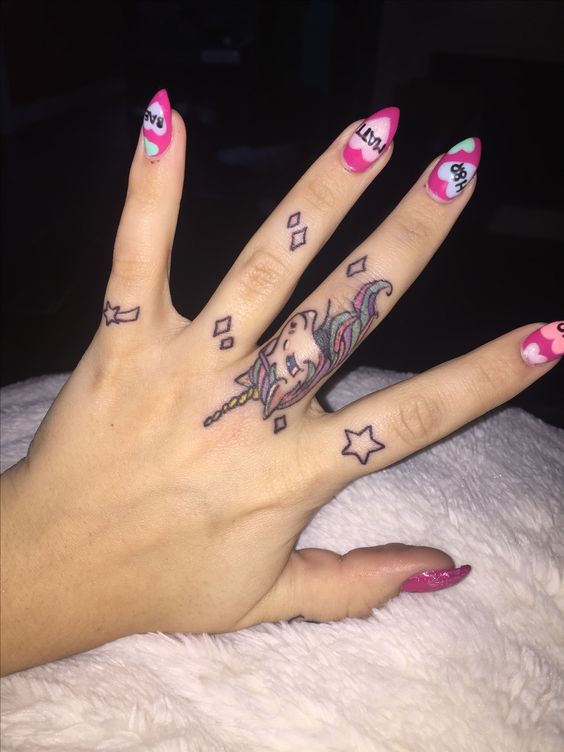 Hand Tattoos for Women – Cute Unicorn and Stars