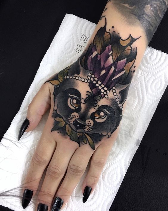 Hand Tattoos for Women – New School Raccoon