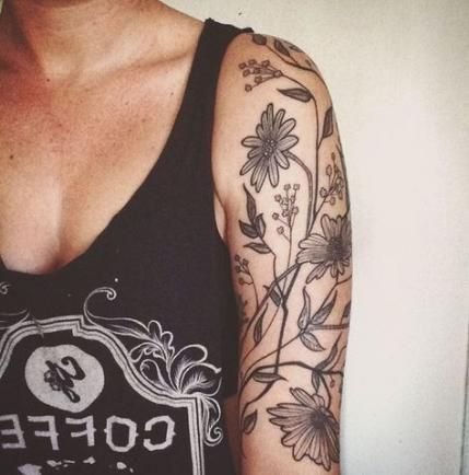 Flowers and birds design | Flower tattoo shoulder, Daisy tattoo, Tattoos  for women flowers